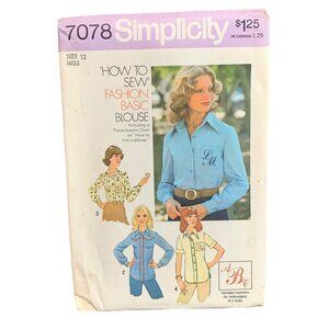 Simplicity 7078 Vintage 1975 Sewing Pattern Misses Blouse Size 12 - uncut